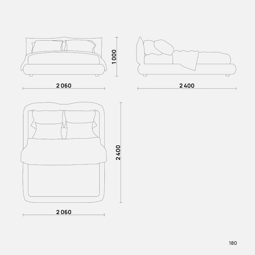Кровать Bliss от Simple Form: стильный дизайн, размеры 2060 х 2400 мм, высота 180 мм. Идеальное сочетание комфорта и минимализма для вашей спальни.