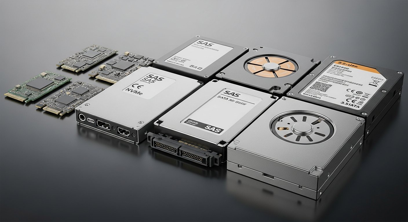 Накопители NVMe и SAS/SATA для серверов: демонстрация различных типов дисков рядом