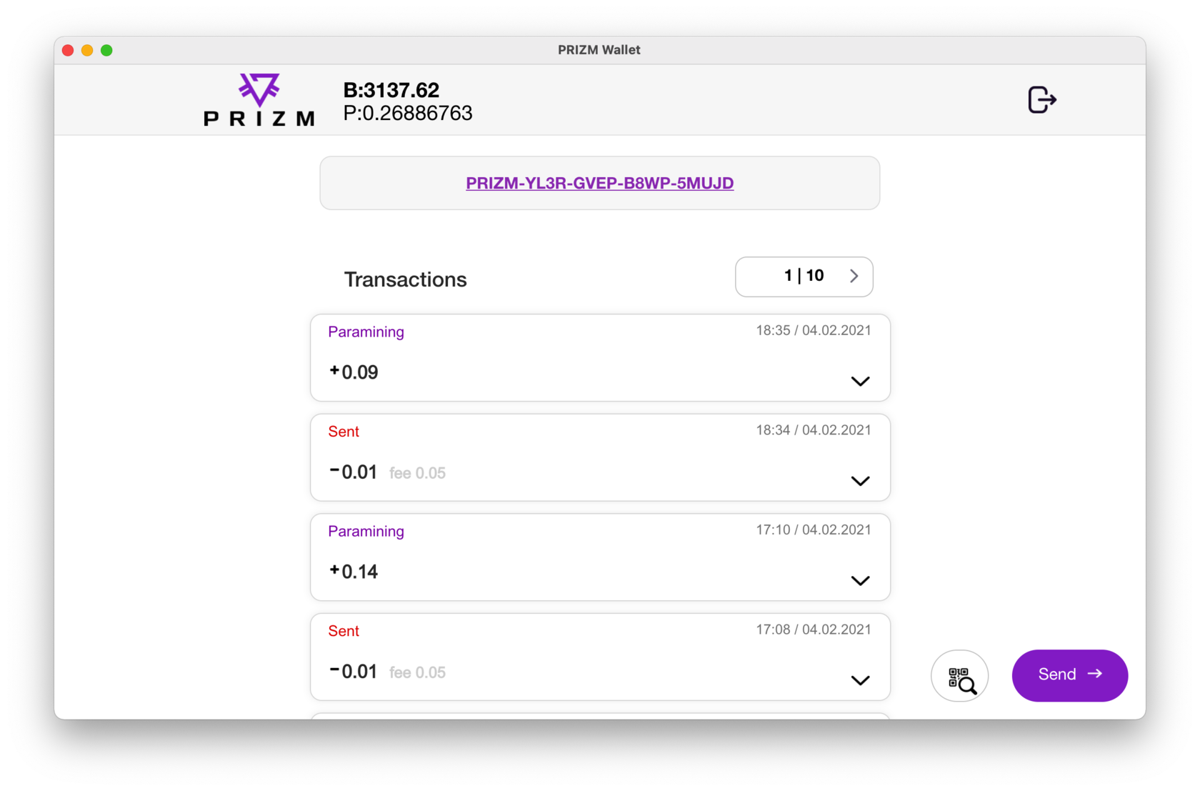 создание кошелька prizm