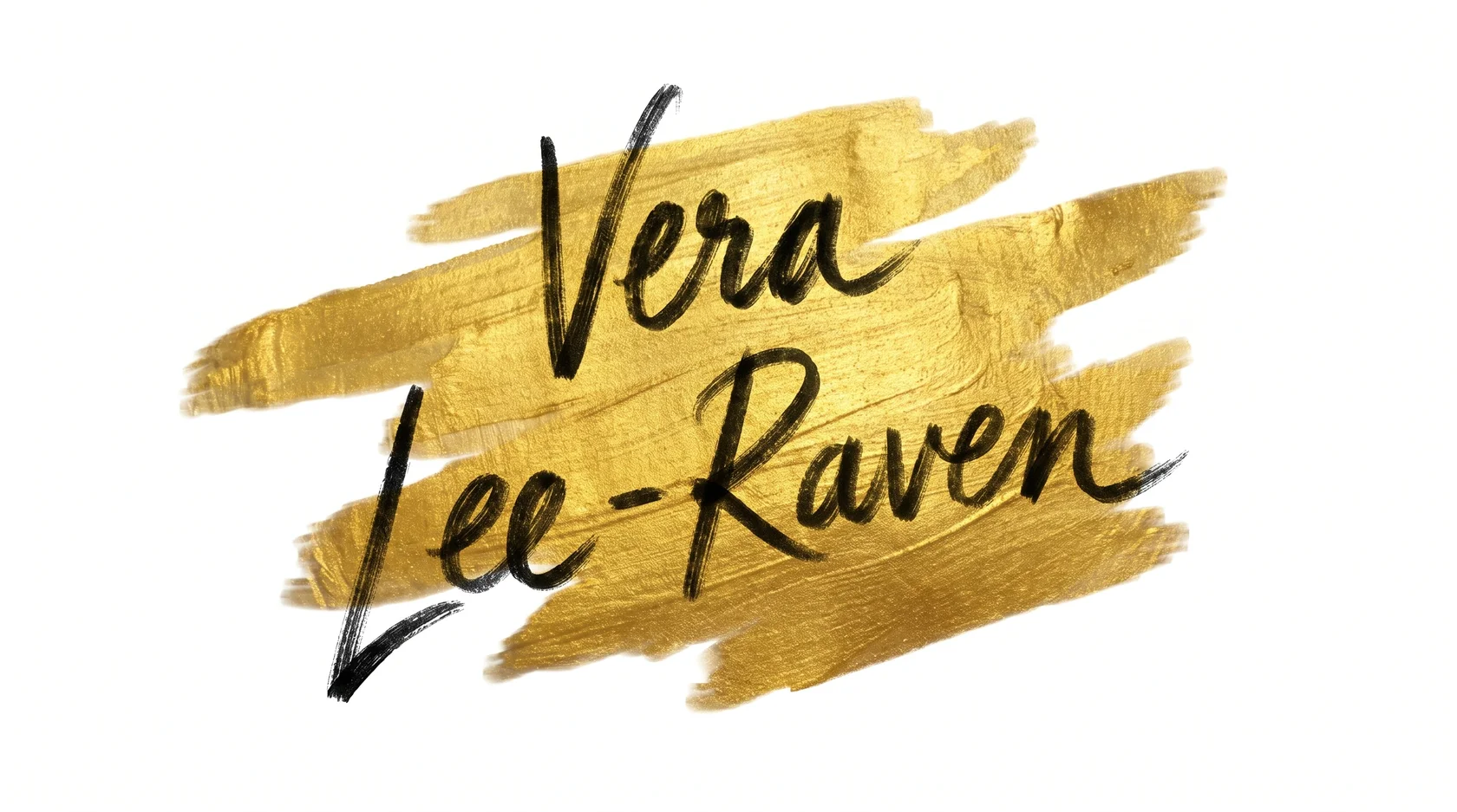 Логотип художницы Веры Ли-Рэйвен: золотая надпись «Vera Lee Raven» на фоне мазков краски.