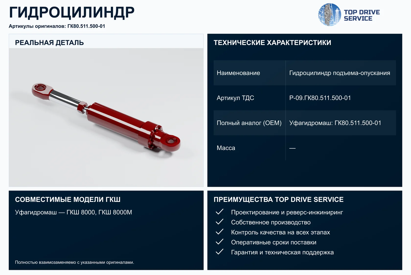 Гидроцилиндр подъема-опускания — OEM ГК80.511.500-01