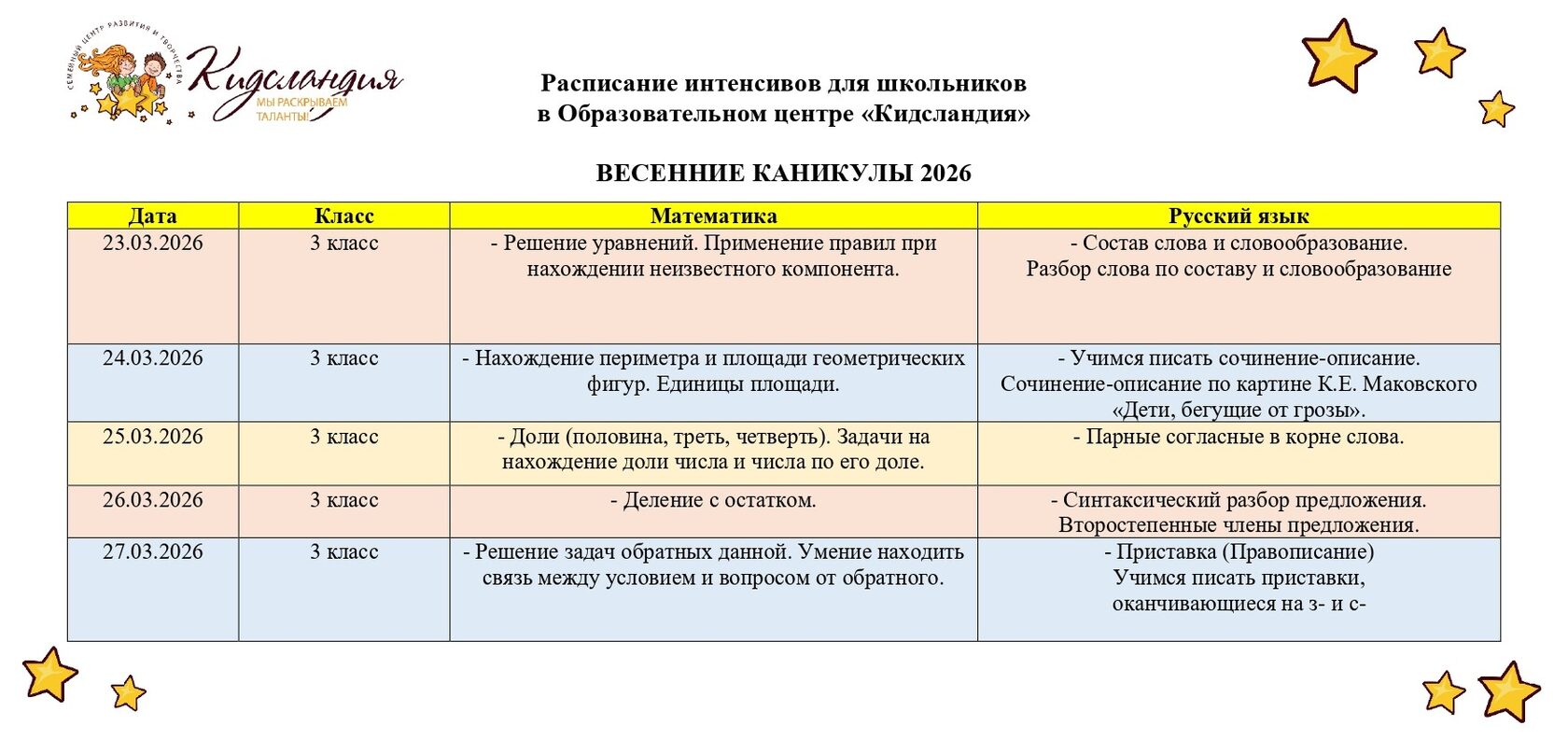 Расписание групп Английского языка