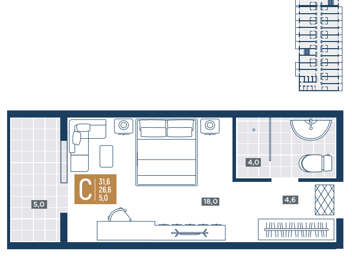 Планировка студия 31.6 м²