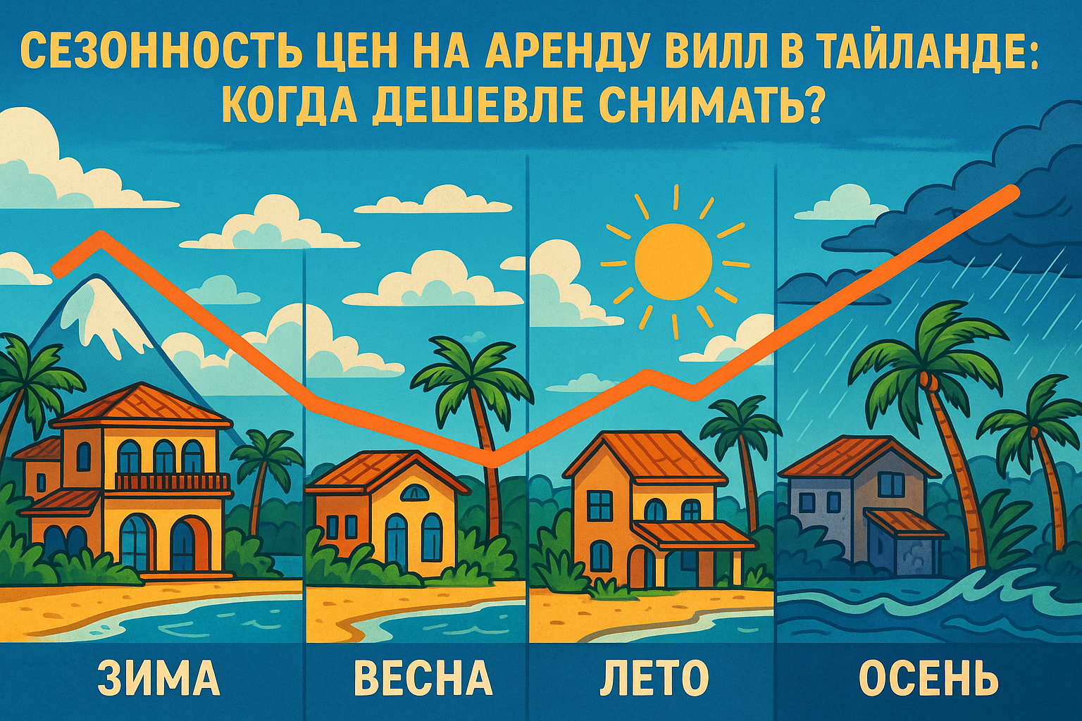Рынок аренды на Пхукете напрямую зависит от туристических сезонов. Цены на виллы могут меняться в 2–3 раза в зависимости от месяца. Если вы планируете длительное проживание, зимовку или просто отпуск — важно понимать, в какое время года арендовать выгодне