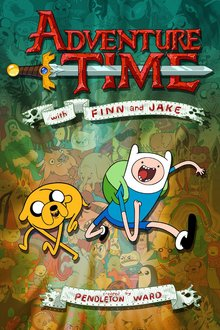Adventure Time — постер мультсериала с Финном и Джейком, бегущими навстречу приключениям в мире Ооо