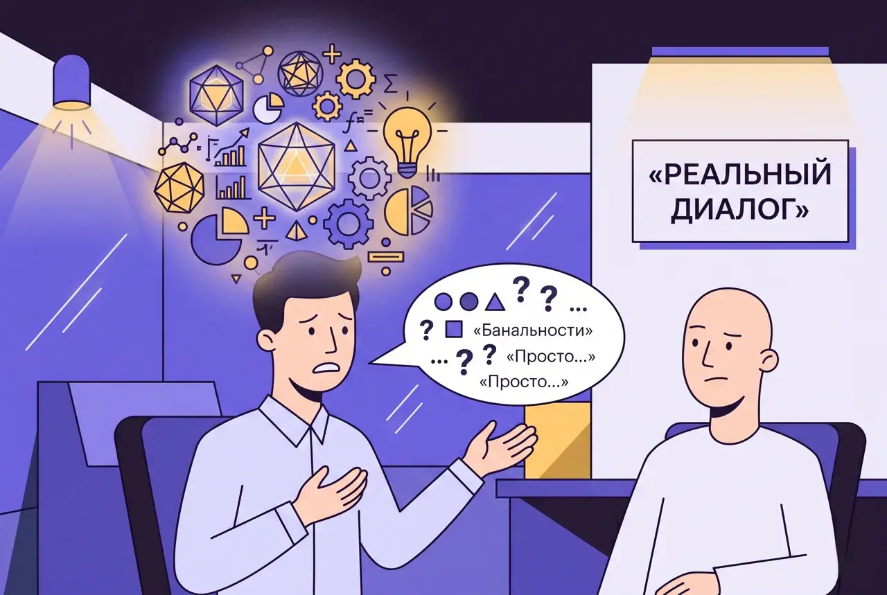 отрудник лежит в кровати, над ним облачко мыслей с текстом: «Надо было ответить иначе!»