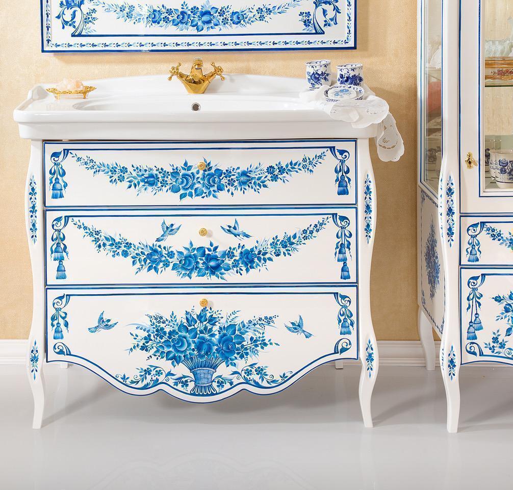 мебель для ванной бело голубая