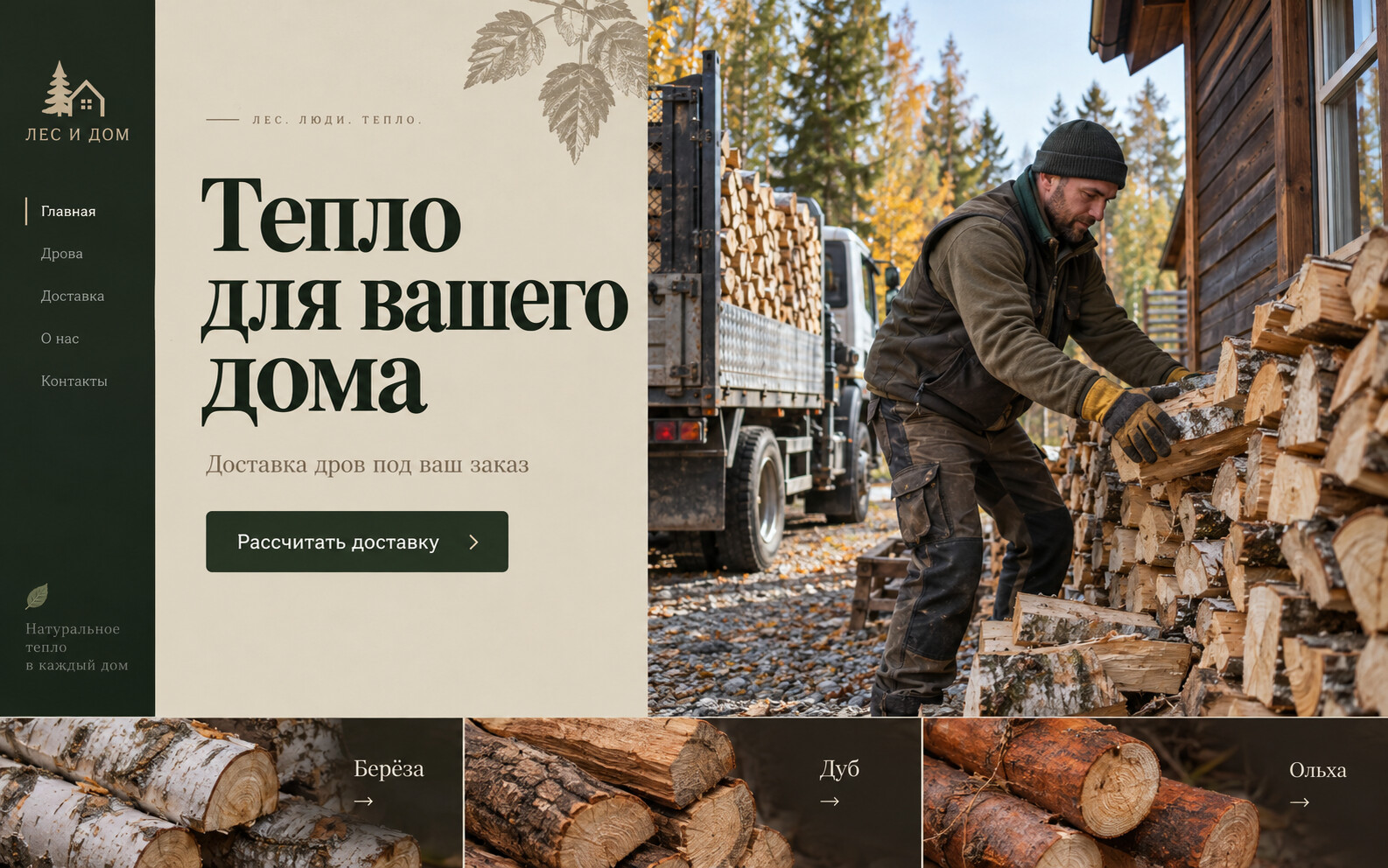 Первый экран: Доставка дров