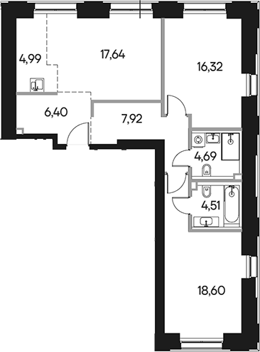 3 Евро 81,07 м²