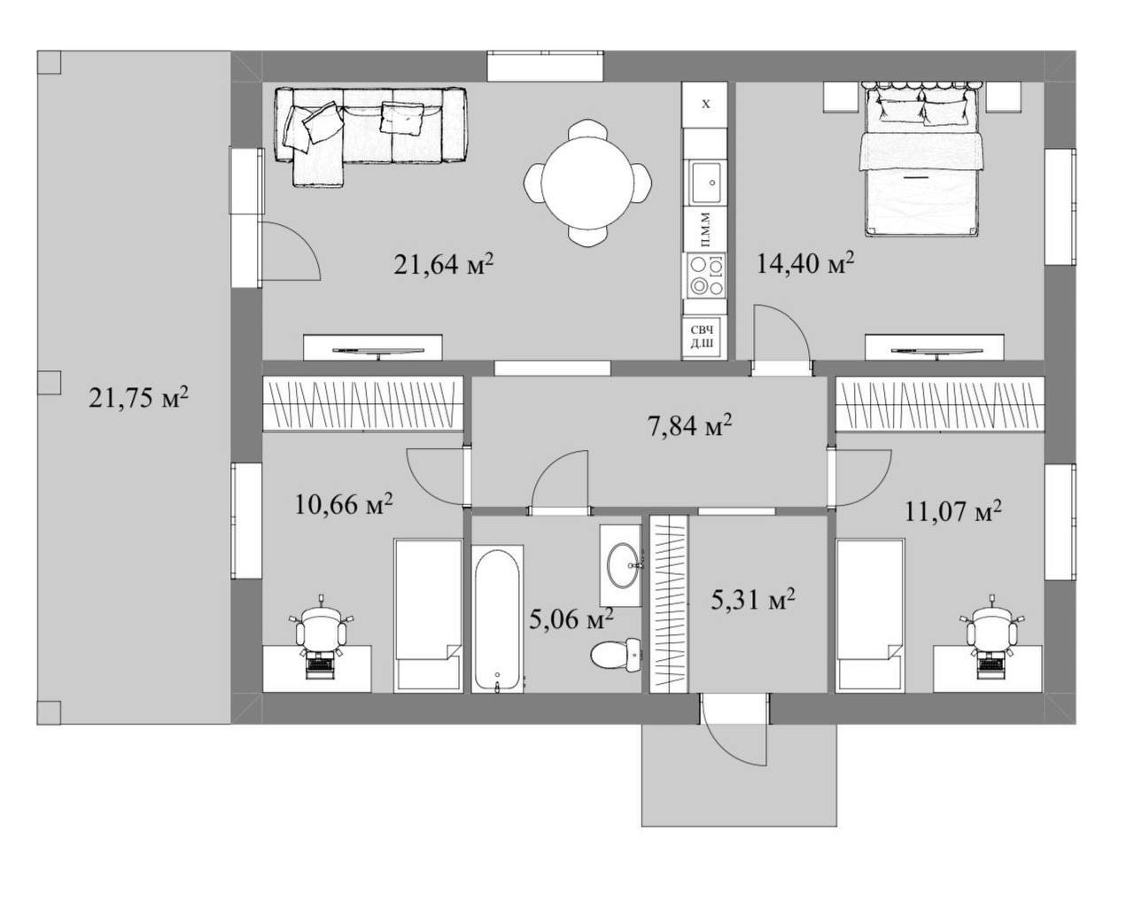 Планировка 98 м²