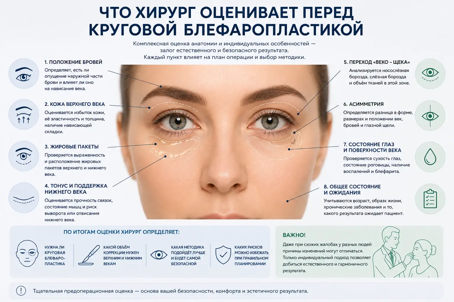 Что хирург оценивает перед круговой блефаропластикой