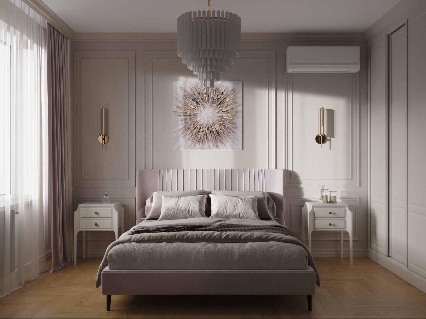 Спальня с акцентной стеной и арт-панно