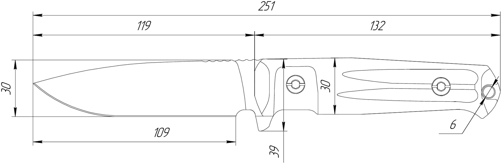 Kizlyar Supreme Sturm technical drawing with production dimensions