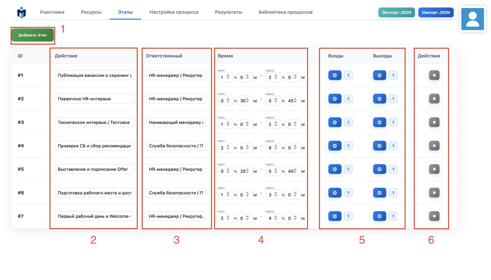 Раздел работы с этапами