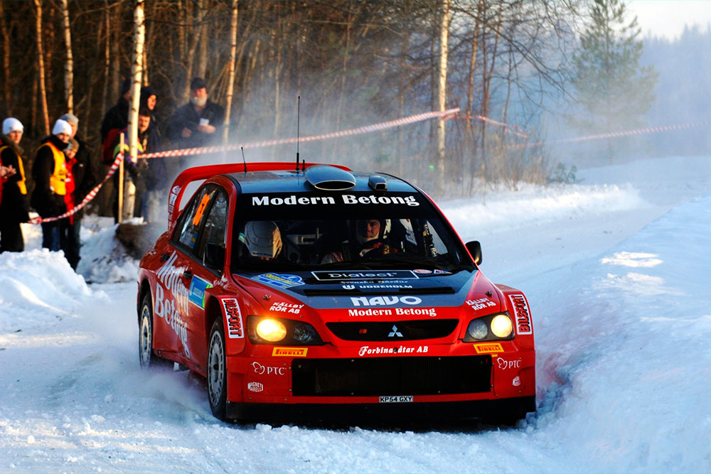 Даниэль Карлссон и Боссе Хольмстранд, Mitsubishi Lancer WRC 05 (KP54 GXY), ралли Швеция 2006/Фото: Ralph Hardwick