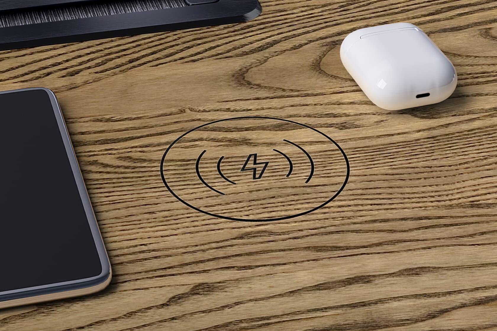Беспроводная Qi-зарядка, встроенная в столешницу HITECHWOOD