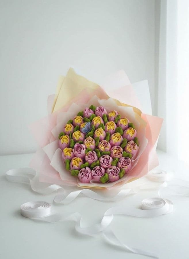 Тюльпаны из зефира букет, диаметр 25 см 1