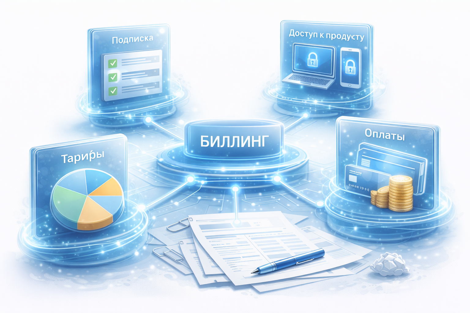 Биллинговая система управляет подписками,  тарифами, оплатами и доступом к продукту