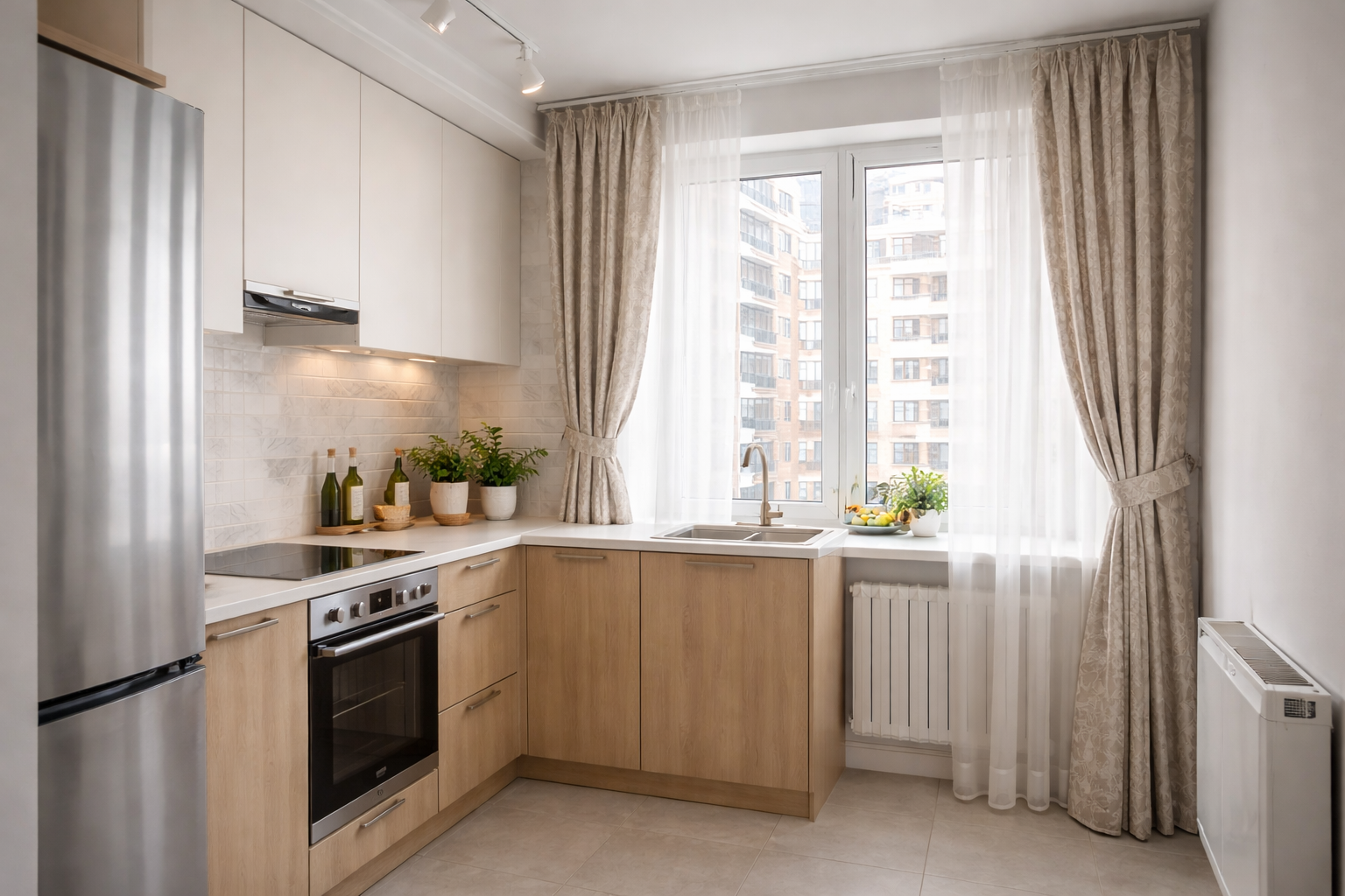 Шторы на кухню, современный комплект