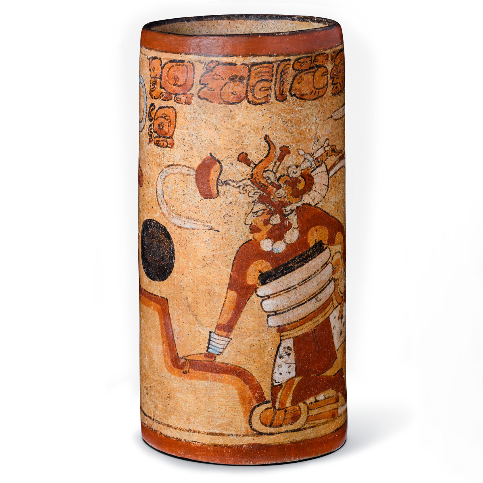 Цилиндрический сосуд со сценой игры в мяч. Майя, 600-900 гг. н.э. Коллекция Los Angeles County Museum of Art.