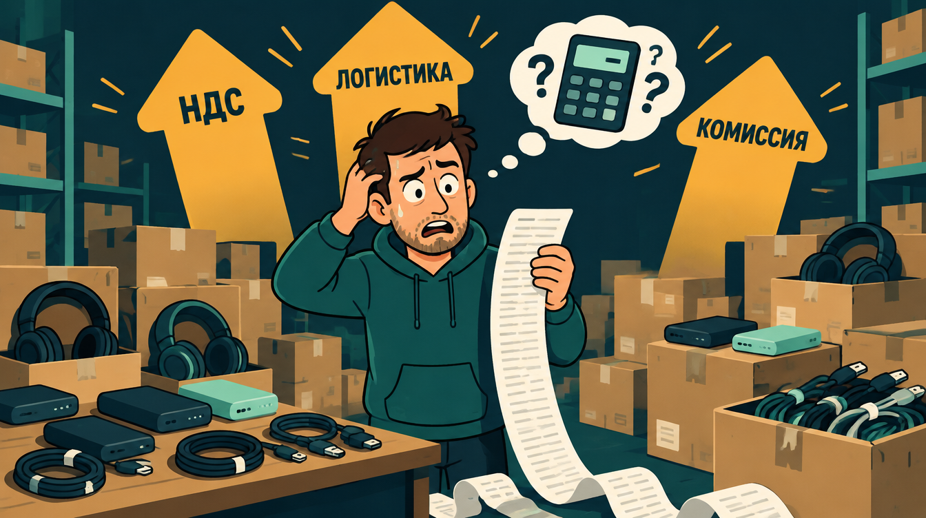 Продавец электроники в недоумении смотрит на длинный чек: растут НДС, логистика и комиссия
