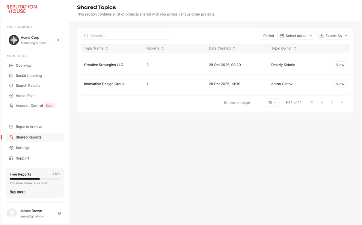 Reports Archived  | Risk Control Center by Reputation House 