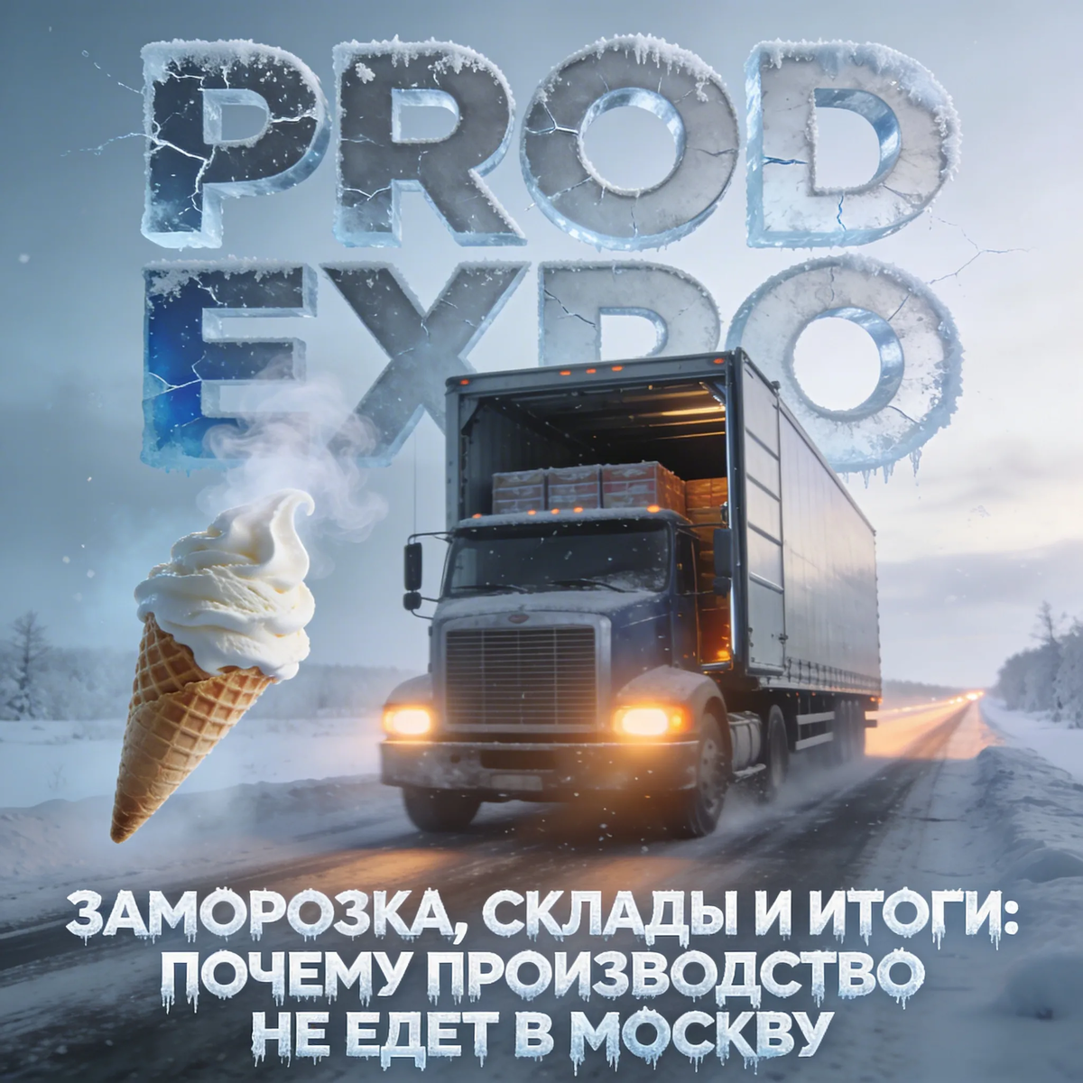 Грузовик с замороженной продукцией на фоне Prod Expo