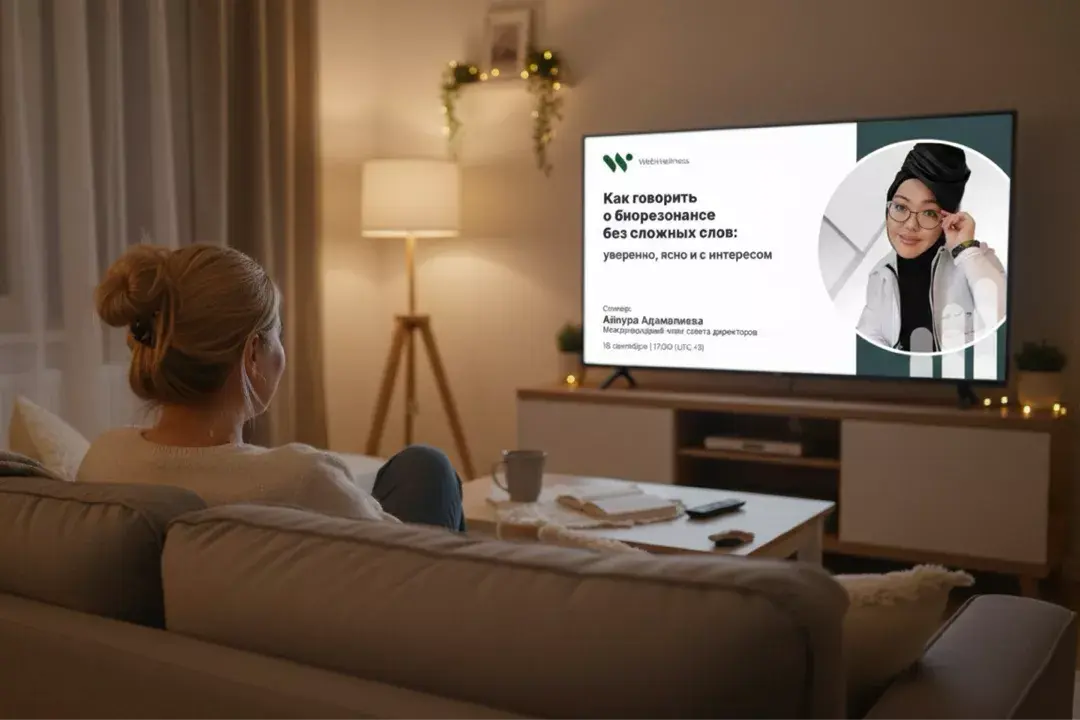 Амина смотрит вебинар WebWellness по теме как говорить о биорезонансе