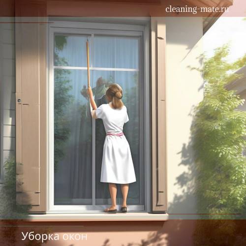 A woman wearing white dress cleaning window