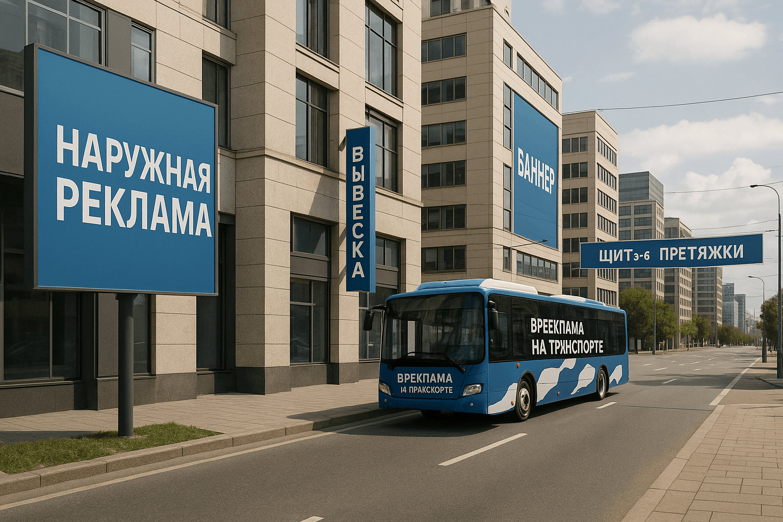 Наружная реклама в городе: рекламная вывеска, баннер, щит 3×6 и брендирование транспорта