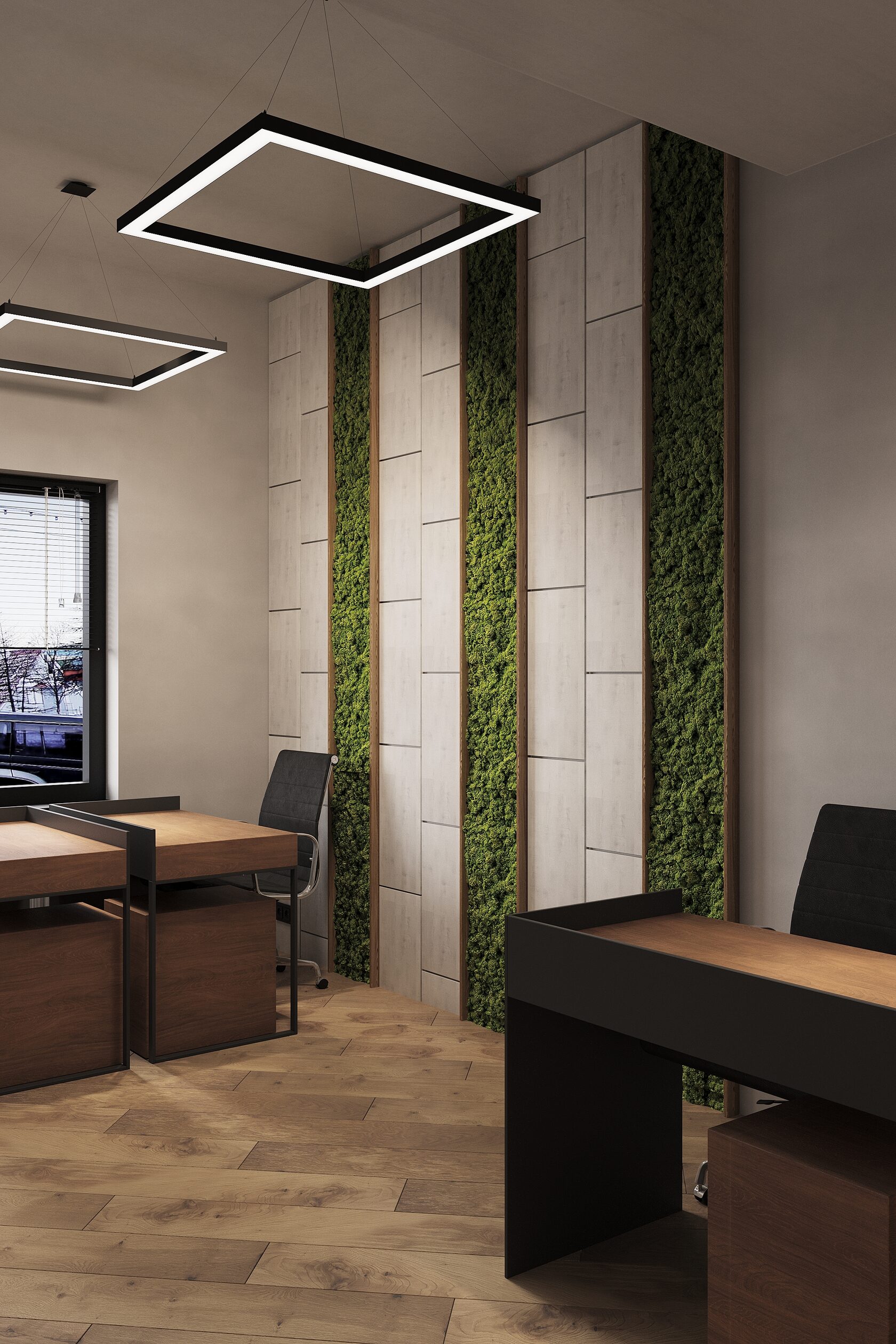 панели из бетона с мхом на стенах 