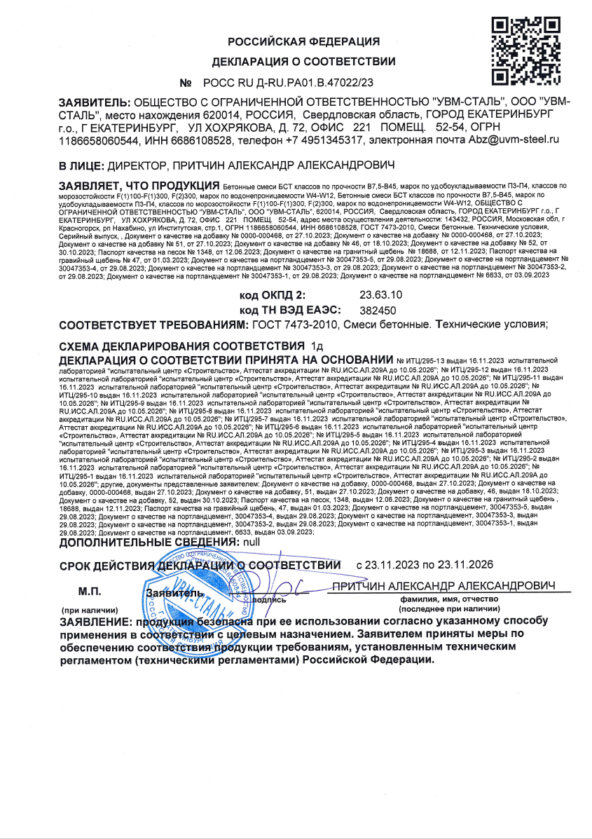Декларация о соответствии - бетонные смеси