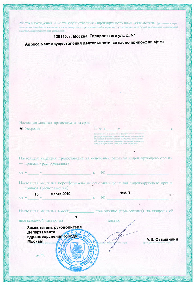 Лицензия — адреса мест осуществления деятельности, бессрочно