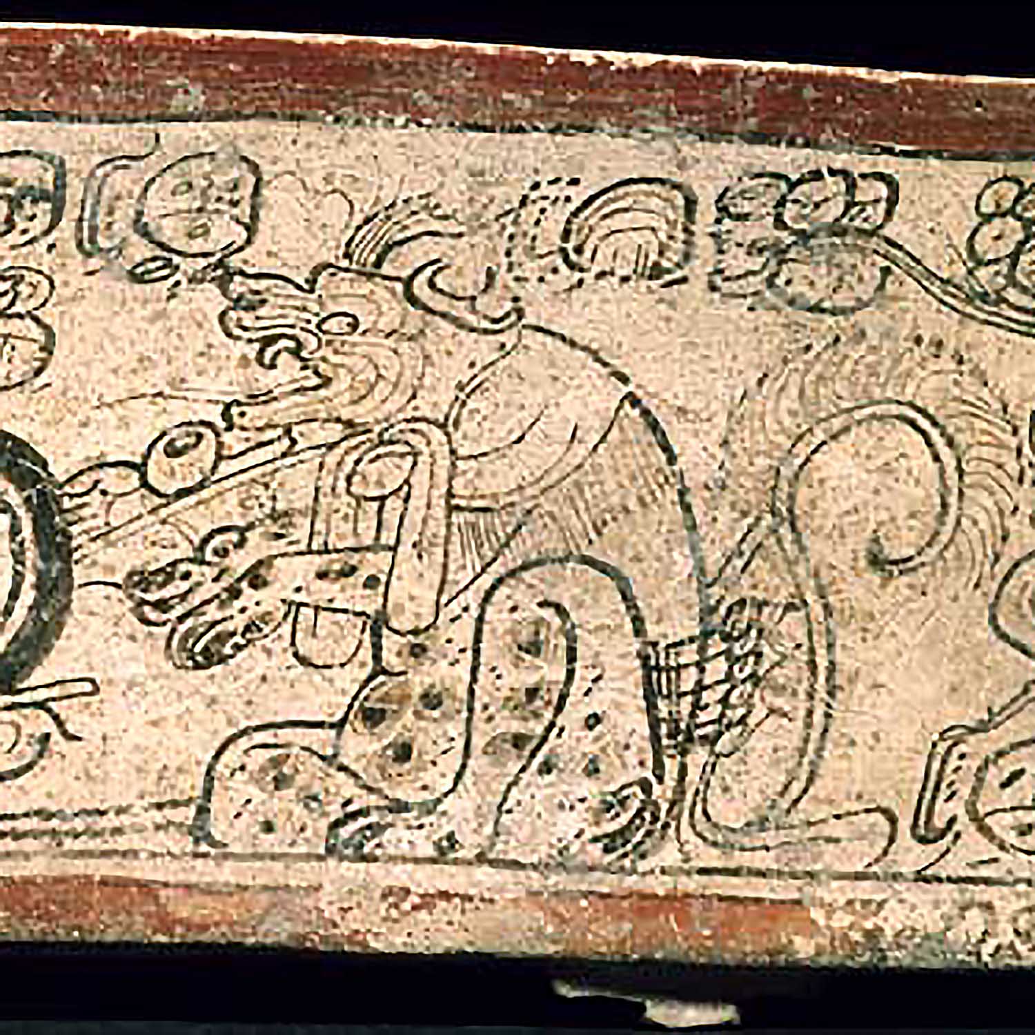 Фрагмент развертки сосуда с изображением собаки. Иллюстрация The Maya Vase Book Volume 4. pps. 686-715. Kerr Associates, NY. Источник: research.mayavase.com