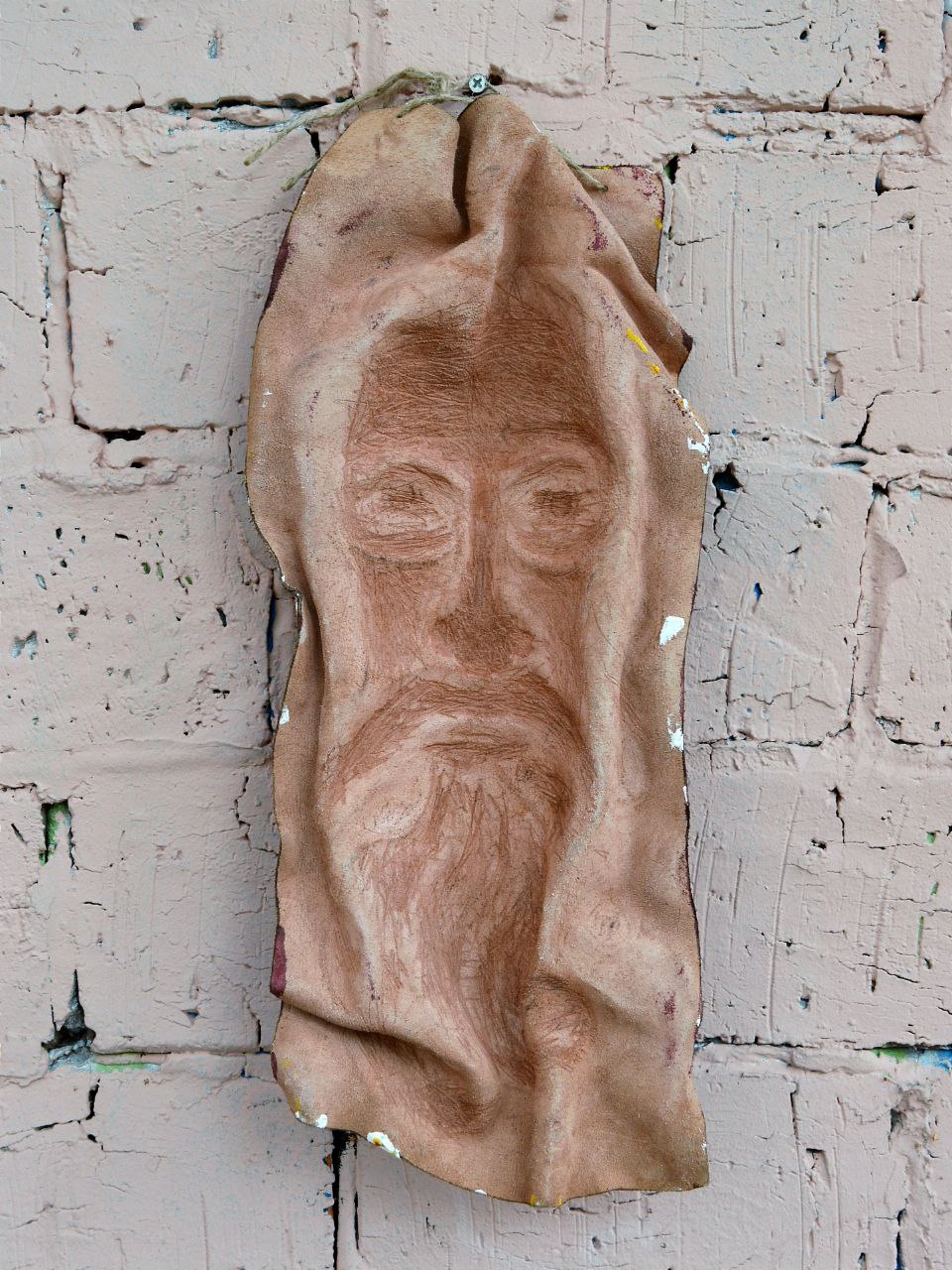 Маска из фактурной кожи настенная А.МузылевЪ &quot;Размышления Агностика перед Древом Мира 2&quot;