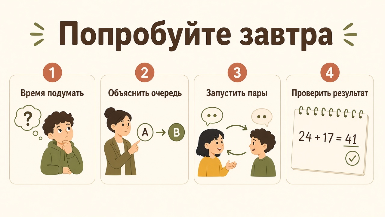 Четыре шага на завтра: время подумать, объяснить очередь, запустить пары, проверить результат
