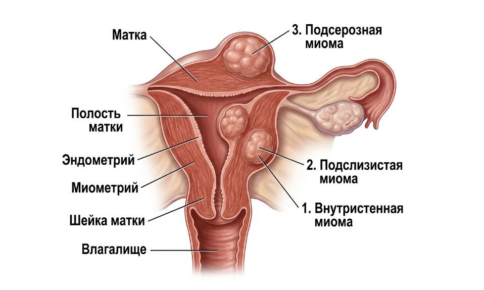 Схема классификации миомы матки по расположению узлов