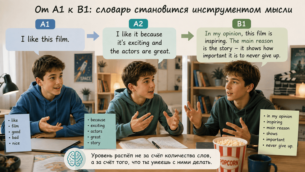 Развитие английской речи ребёнка от простой фразы уровня A1 к более развёрнутому мнению уровня B1