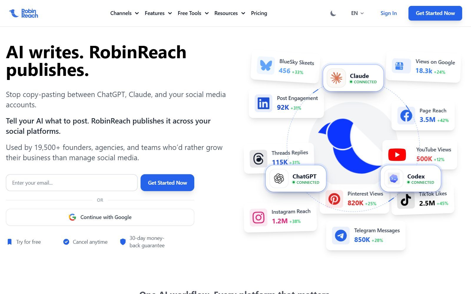 RobinReach homepage screenshot (October 2026)