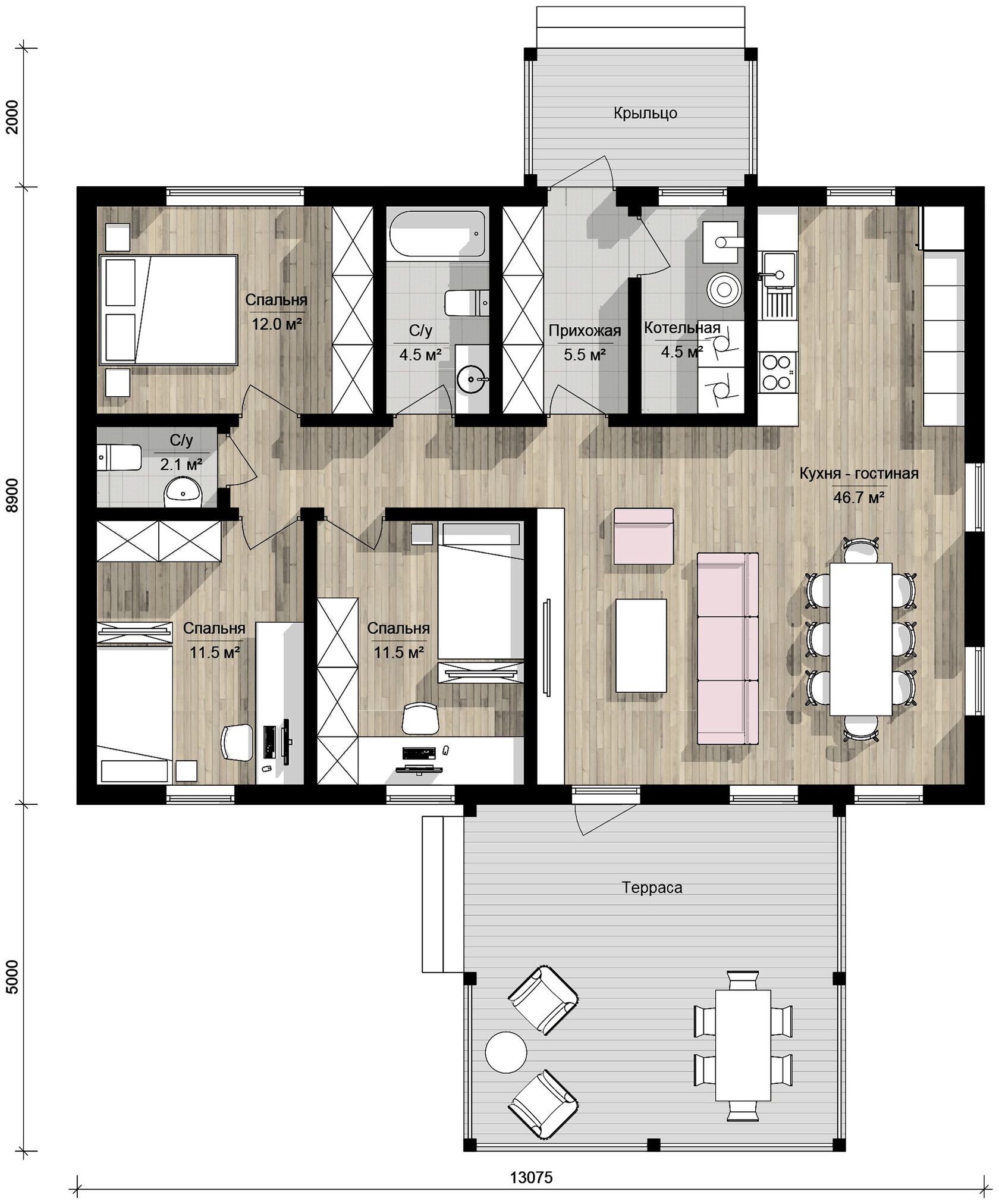 Планировка · Вальма 116 116 м² из CLT