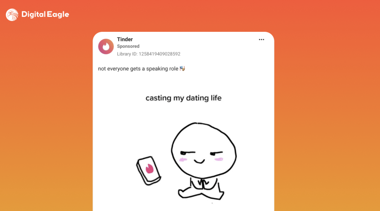 Example of a Tinder dating ad creative with a meme-style illustration