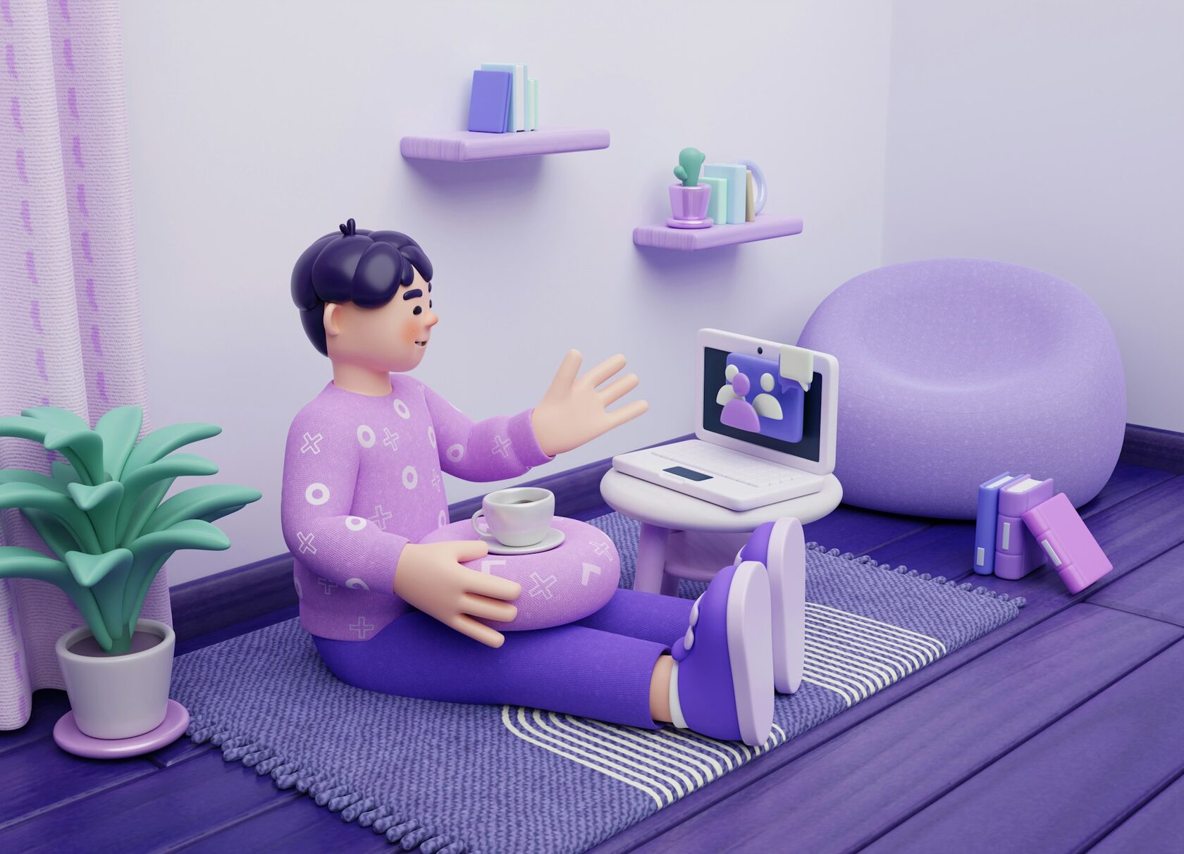 Flat3D иллюстрация онлайн-сессии с психологом