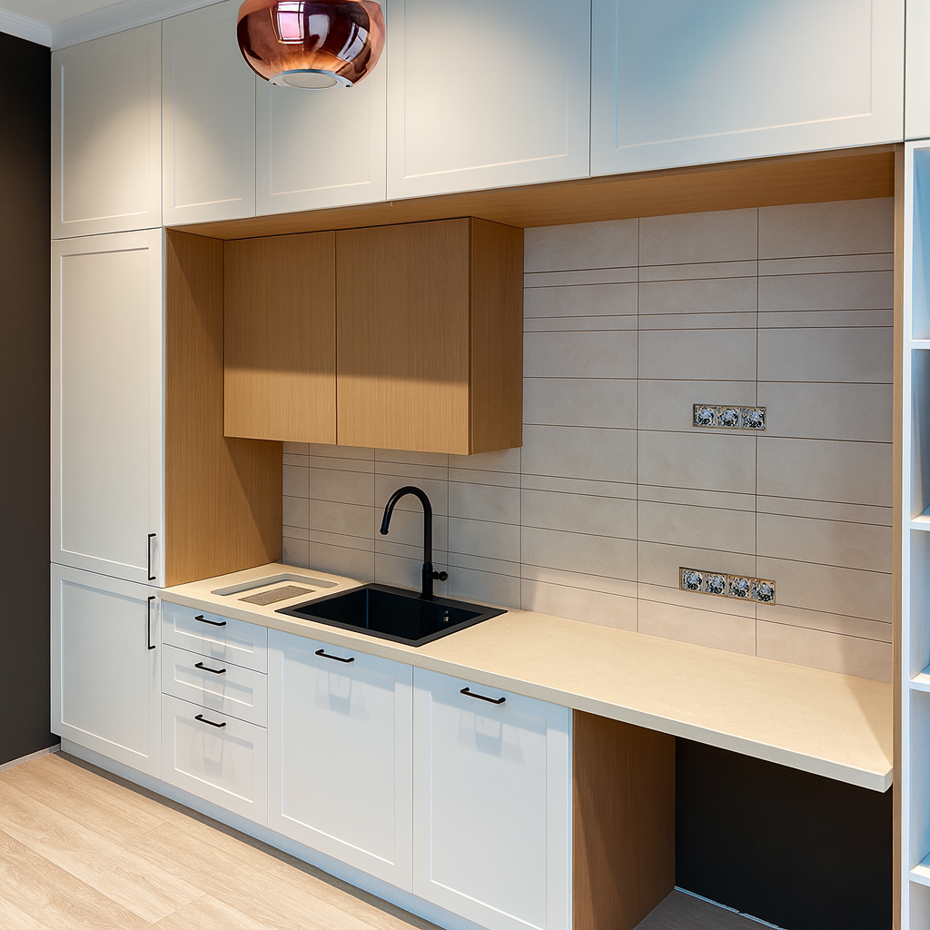 Кухня: фасады эмаль с фрезеровкой и ЛДСП