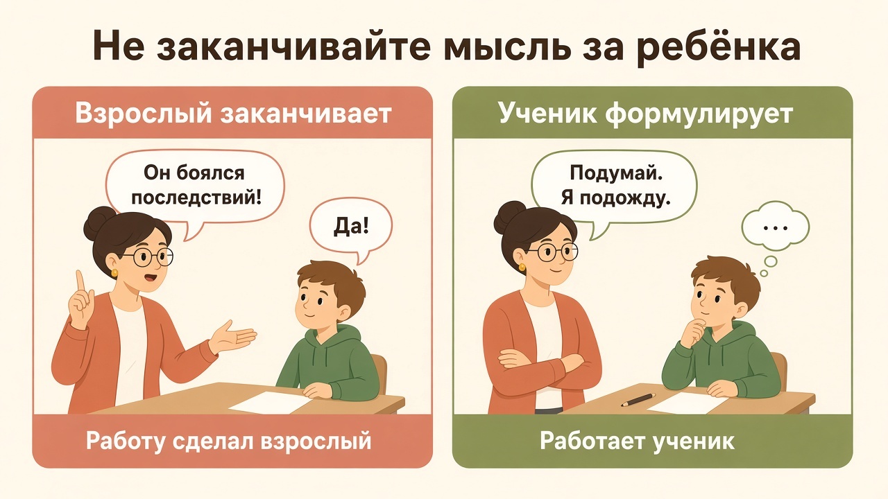 Учитель заканчивает мысль за ребёнка или ждёт, пока ученик сформулирует сам