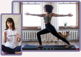 women practicing yoga online with personal trainer