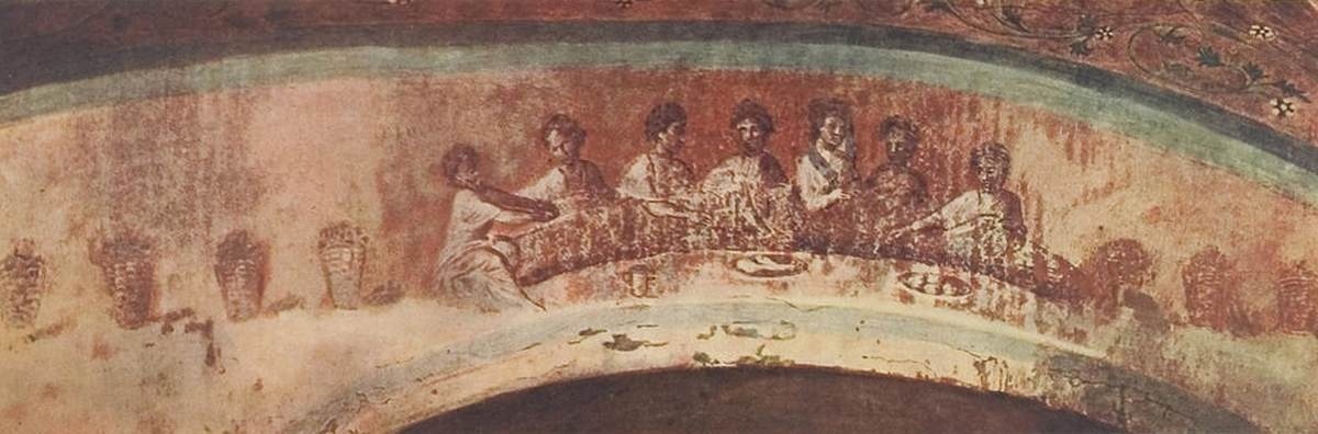 Евхаристия. Фреска в римских катакомбах Присциллы