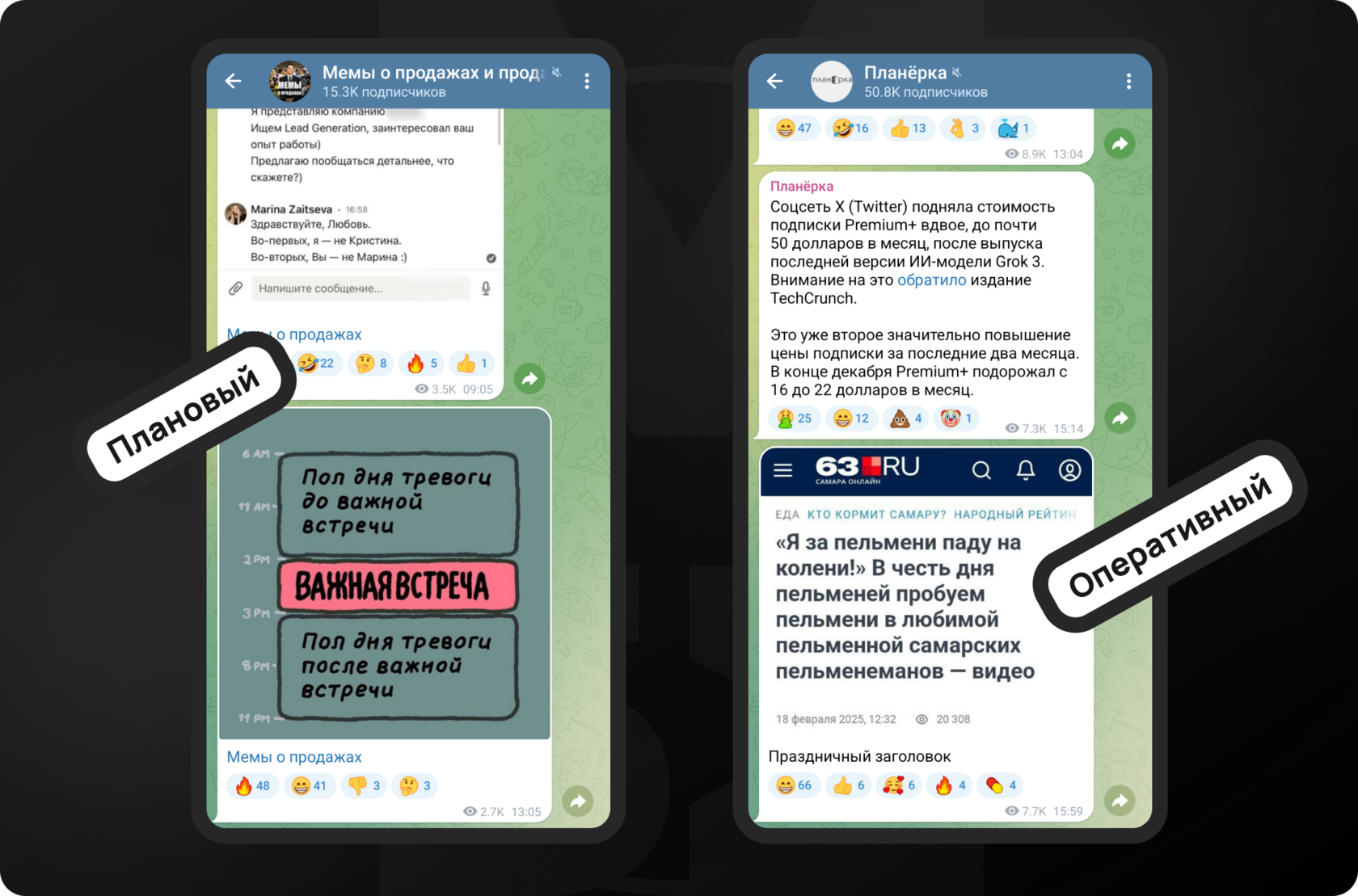 Наглядная разница между плановым и оперативным контентом