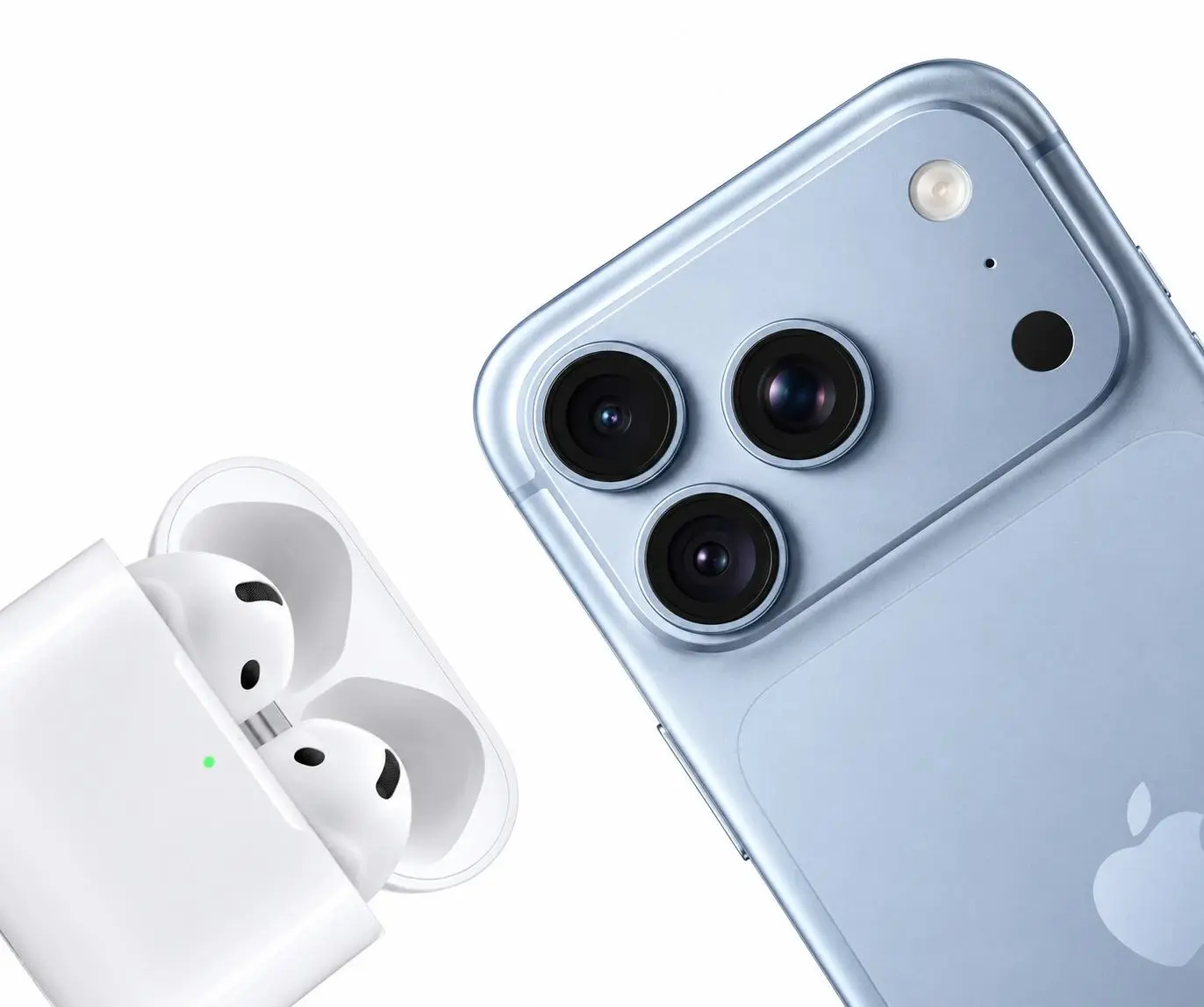 Голубой iPhone и беспроводные наушники
