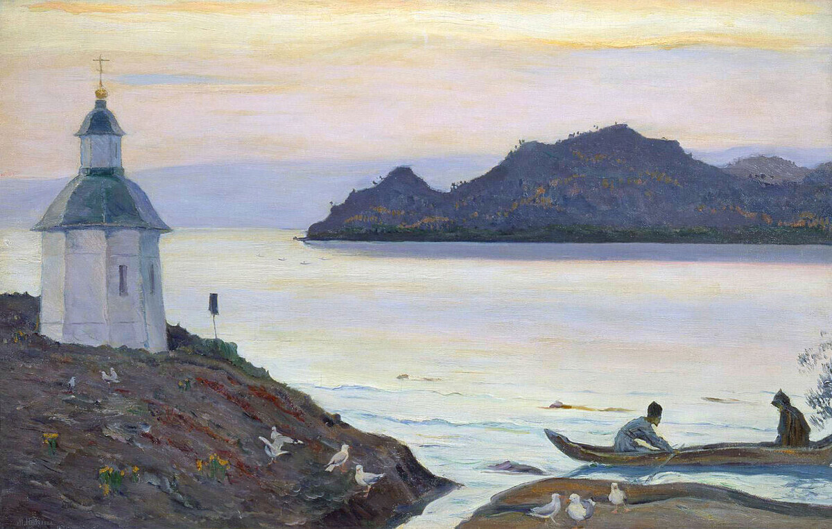 Поющая картина — пейзаж с церковью у воды