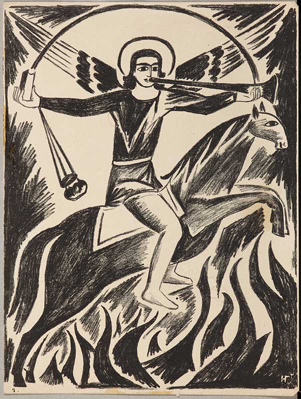 Архангел Михаил. Из папки литографий «Мистические образы войны». 1914